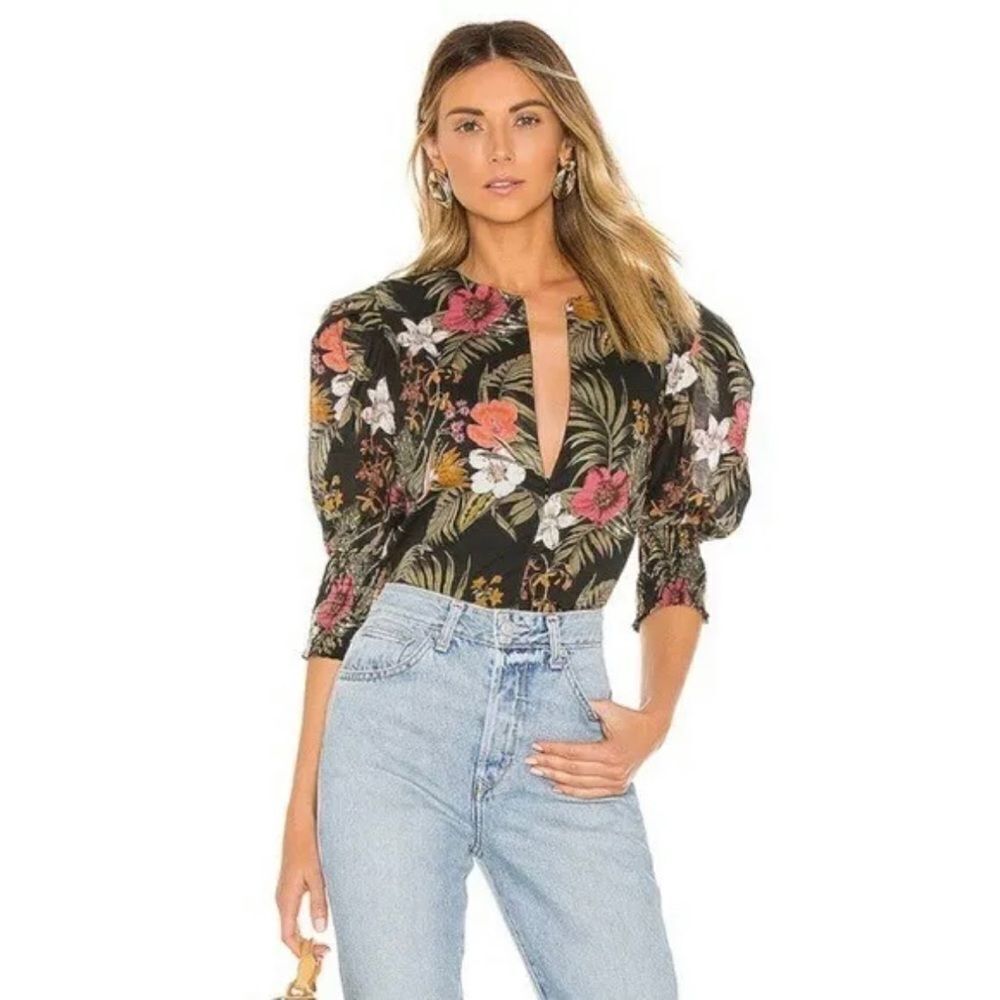 Rebecca Minkoff Geneva Tropical Floral Puff Sleeve Top